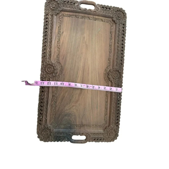 Vintage Indian Hand Carved Wooden Serving Tray or Tea Tray Ornate Design - Picture 6 of 9